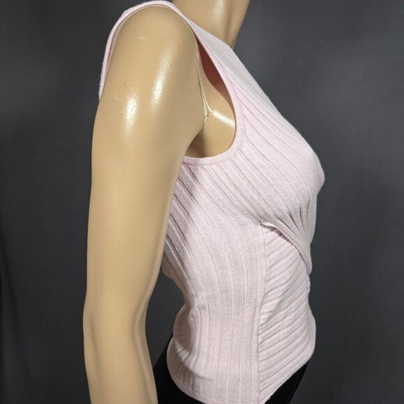 Y2K Pink Sleeveless Ribbed Knit Tank Top Womens S Coquette Crossover V Neck - Picture 6 of 7
